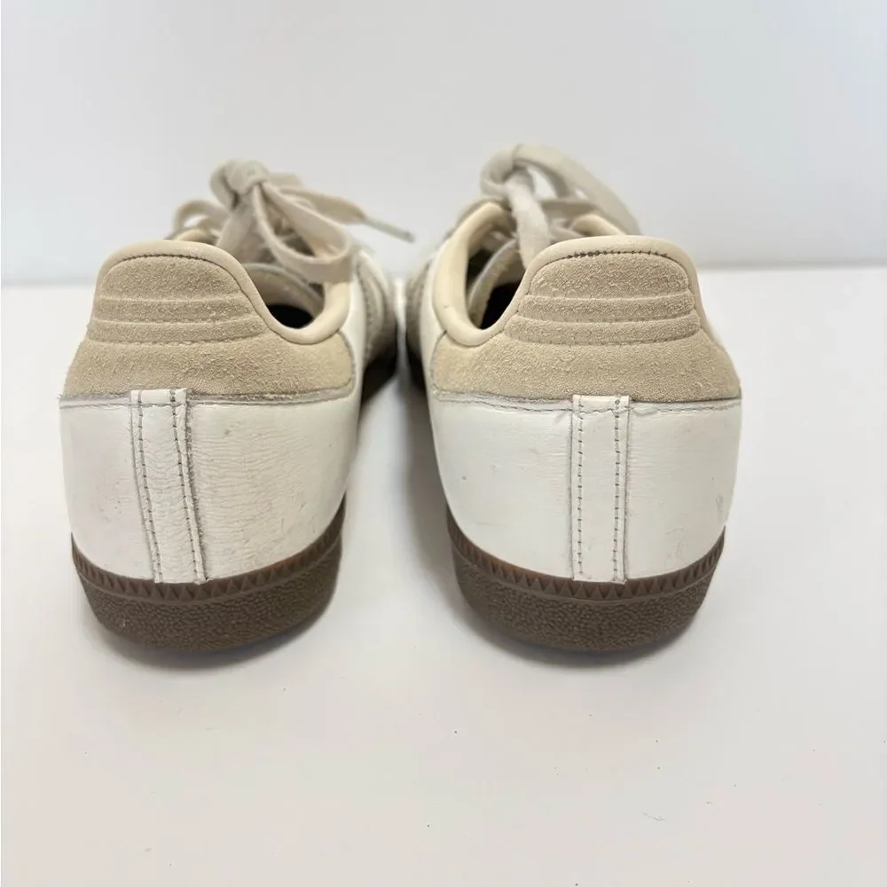 adidas Samba Leather White Brown Lace Up Rubber Outsole Womans Athletic Shoes8.5